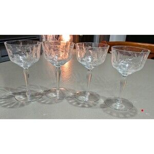 Antique Tiffin Flanders cordial liqueur glass etched poppy stem 15024 - set of 4